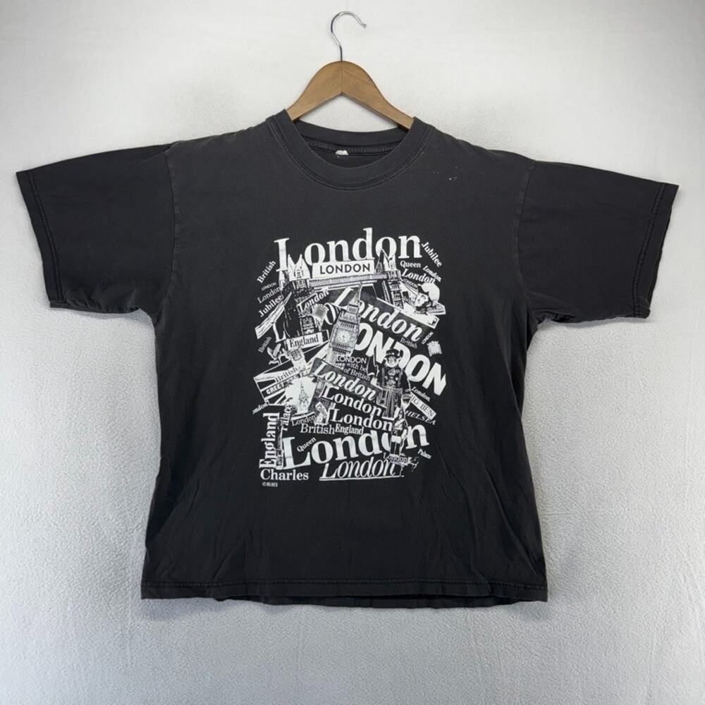 Vintage London England Shirt Men's XL Black Grunge Sun Faded Big Ben 90s Tourist
